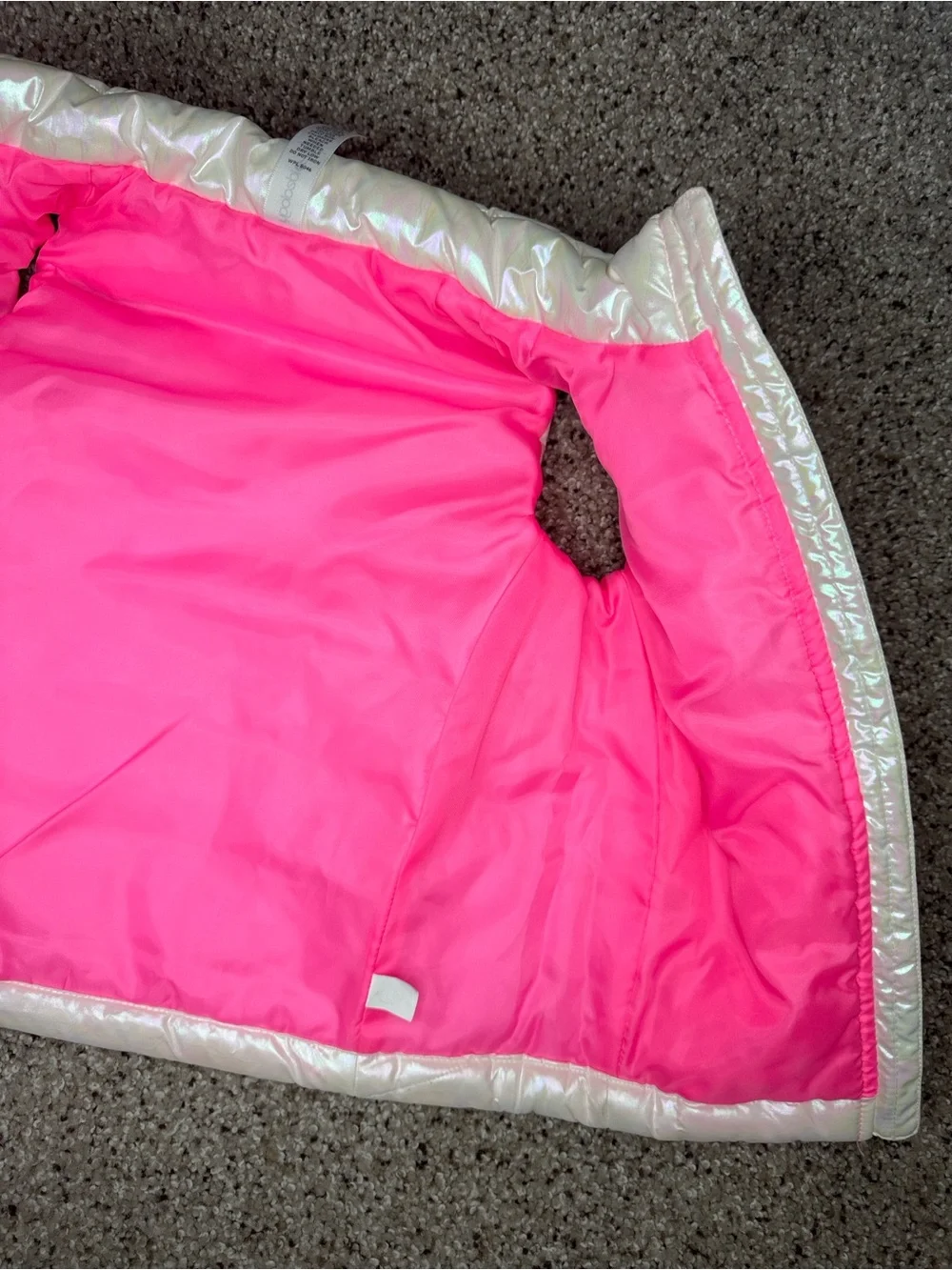 Ideology Kids Iridescent White Puffer Vest with Pink Lining 4T
